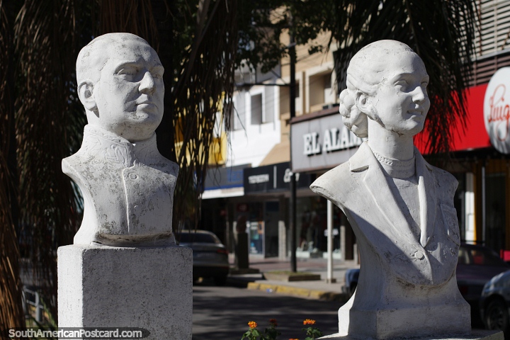 Juan Domingo and Eva Peron, former president and first lady, white busts in Resistencia. (720x480px). Argentina, South America.