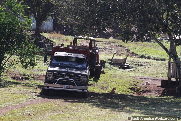 Farm vehicles on land in northern Misiones, south of Pozo Azul. (720x480px). Argentina, South America.