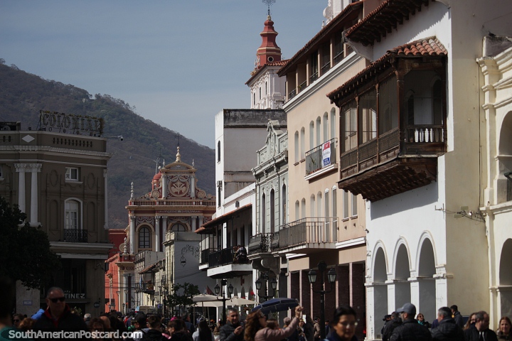 Amazing array of great looking buildings all around Plaza 9th of July in Salta. (720x480px). Argentina, South America.