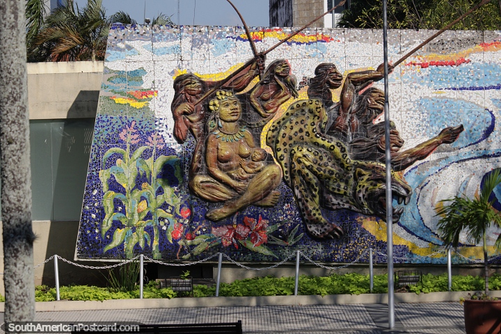 Scene created from tiles and ceramic work of an indigenous tribe in the jungle, Santa Cruz. (720x480px). Bolivia, South America.