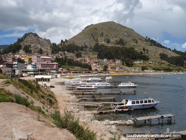 Boats at Copacabana that take you to the Isla del Sol. (640x480px). Bolivia, South America.