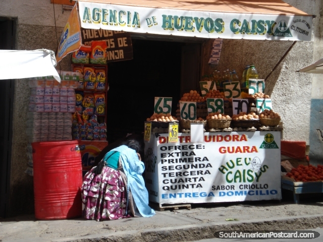 Agencia de Huevos Caisy, eggs for sale in La Paz. (640x480px). Bolivia, South America.