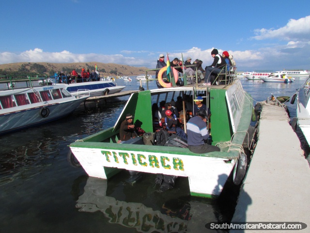 The boat out to Isla del Sol, the Island of the Sun in Copacabana. (640x480px). Bolivia, South America.