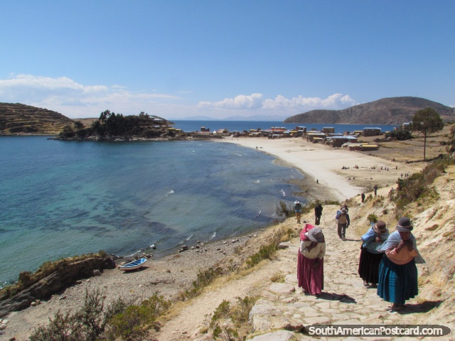 Beach and blue water at the Island of the Sun, Lake Titicaca. (640x480px). Bolivia, South America.