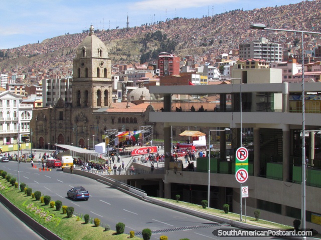 View of La Paz from the bridge with San Francisco Church. (640x480px). Bolivia, South America.