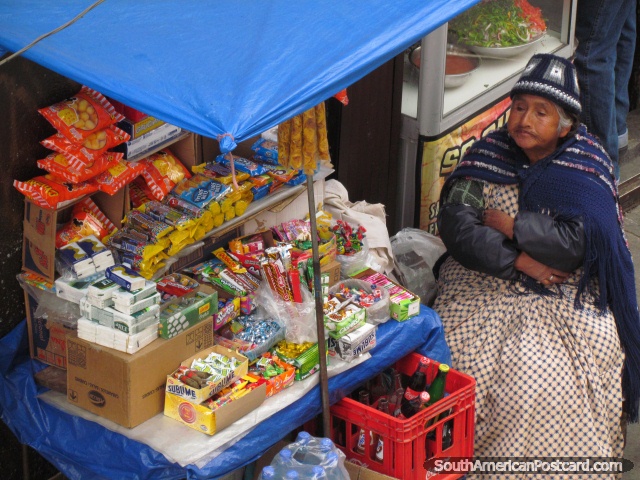 A typical street sweets stall in La Paz. (640x480px). Bolivia, South America.