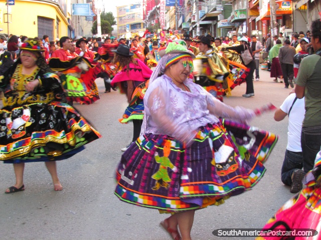 People dancing and performing in the streets for a festival in La Paz. (640x480px). Bolivia, South America.