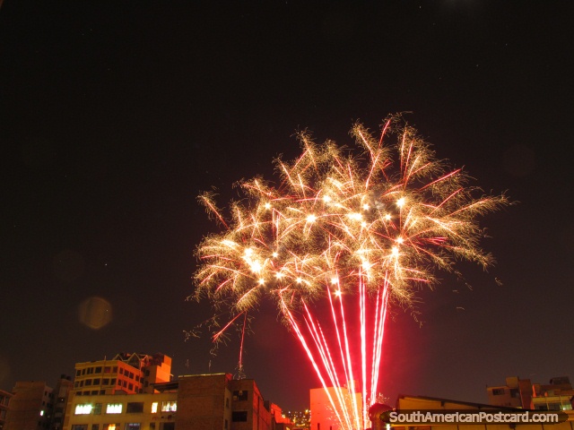 Fireworks in La Paz during a festival. (640x480px). Bolivia, South America.
