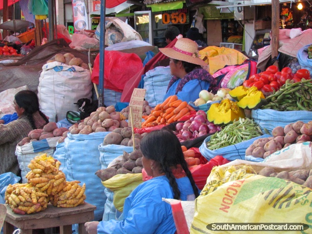 Vegetables, pumpkins, yams, La Paz markets. (640x480px). Bolivia, South America.