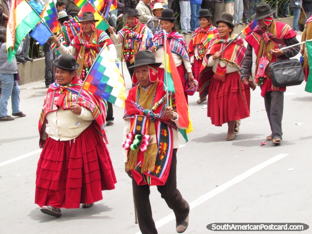 A group of indigenous in La Paz parade and march. (640x480px). Bolivia, South America.