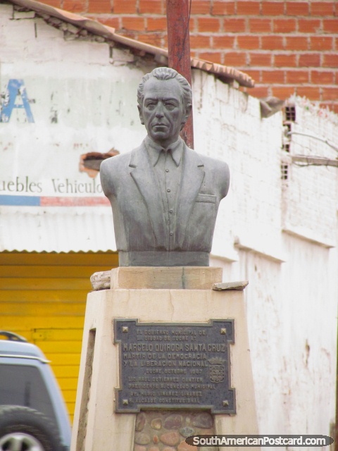 Marcelo Quiroga Santa Cruz (1931-1980) monument near Sucre, writer and journalist. (480x640px). Bolivia, South America.