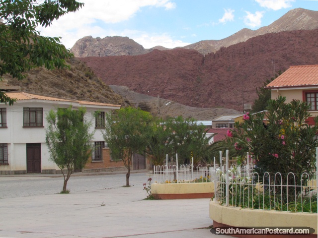 Streets, houses and rocky hills at Plaza Civica in Tupiza. (640x480px). Bolivia, South America.
