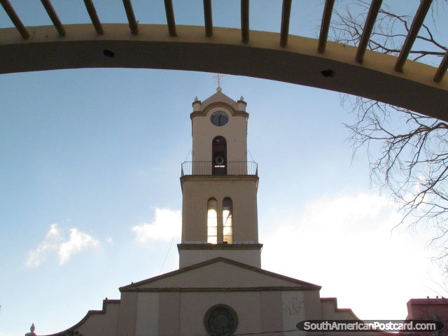 Church and clock/bell tower in Villazon sunrise. (640x480px). Bolivia, South America.