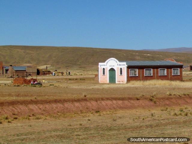 Church Iglesia Pentecostal Unida de Bolovia - Quellani, between La Paz and Desaguadero. (640x480px). Bolivia, South America.