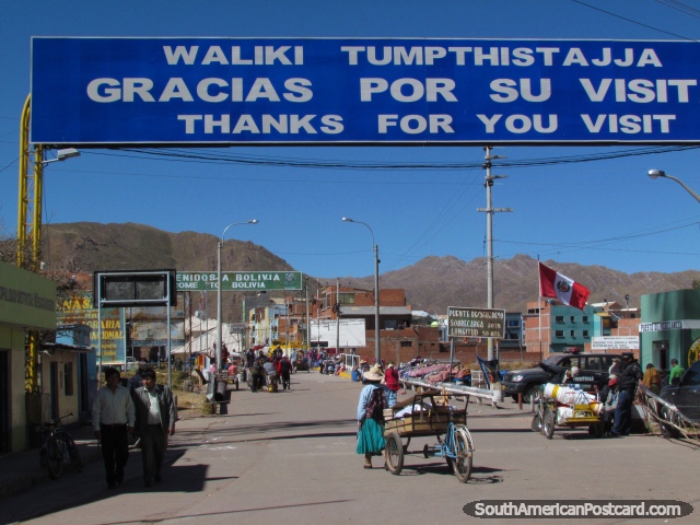 Looking across the bridge to Bolivia from Peru in Desaguadero. (640x480px). Bolivia, South America.
