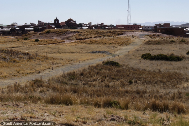 View from the ruins towards Tiwanaku village. (720x480px). Bolivia, South America.