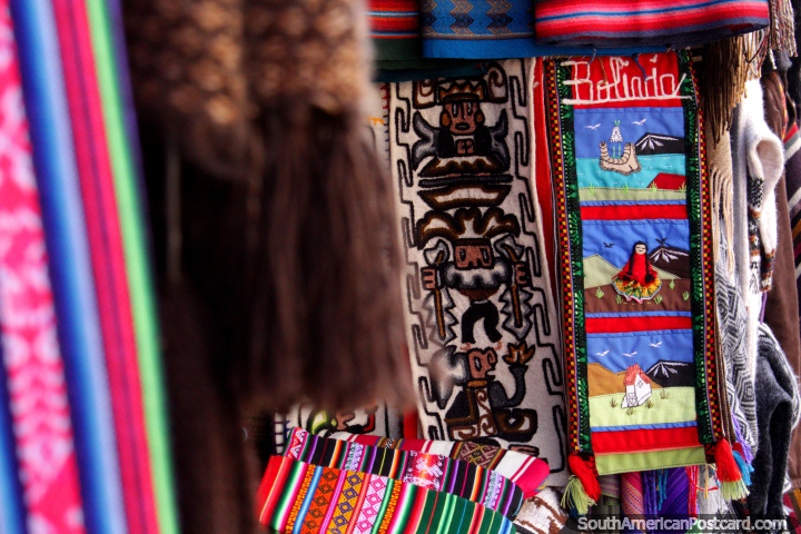 Colors and designs, beautiful items for sale in La Paz. (720x480px). Bolivia, South America.