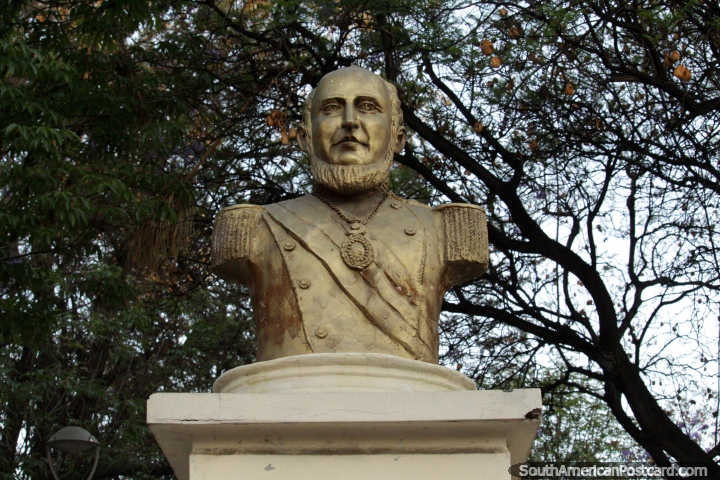 Jose Ballivian (1805-1852), ex-president, gold bust in Cochabamba. (720x480px). Bolivia, South America.