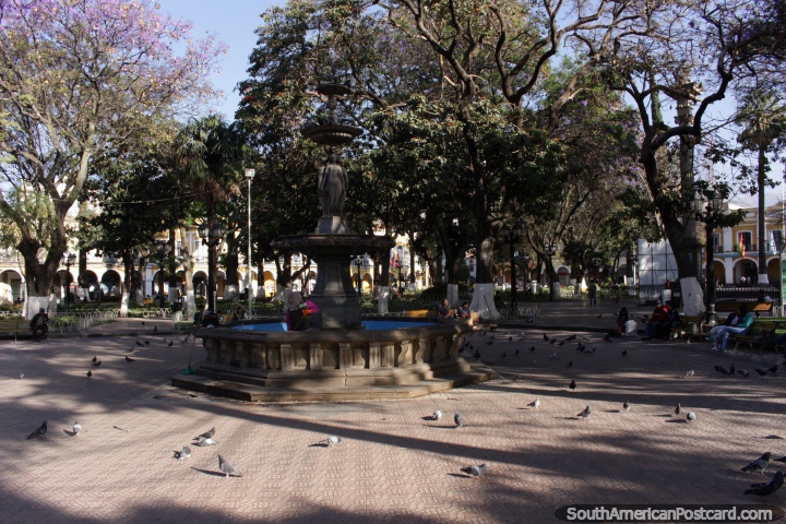 In the center of Plaza 14 de Septiembre, the main plaza in Cochabamba. (720x480px). Bolivia, South America.