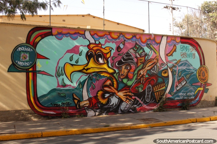 An interesting mural called Bolivia Mexico in Cochabamba. (720x480px). Bolivia, South America.