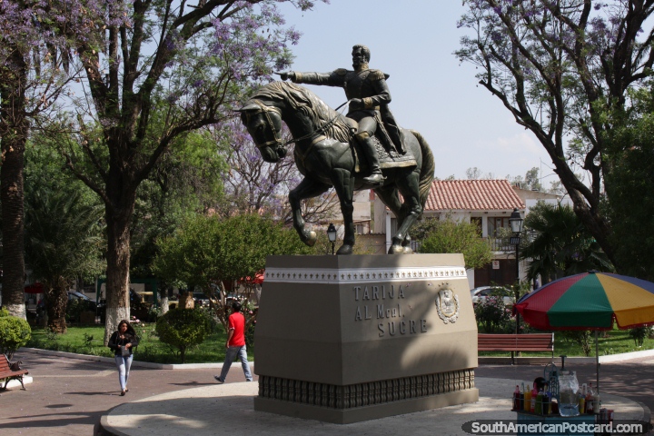 Plaza Sucre with monument in Tarija. (720x480px). Bolivia, South America.