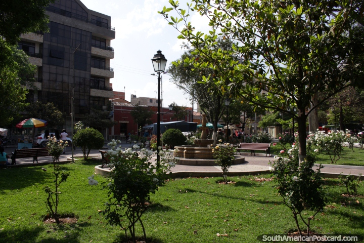 Plaza Sucre, una de varias plazas en Tarija. (720x480px). Bolivia, Sudamerica.