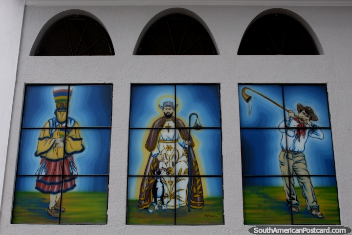 Imagens de 3 homens em igreja San Roque em Tarija. (720x480px). Bolvia, Amrica do Sul.