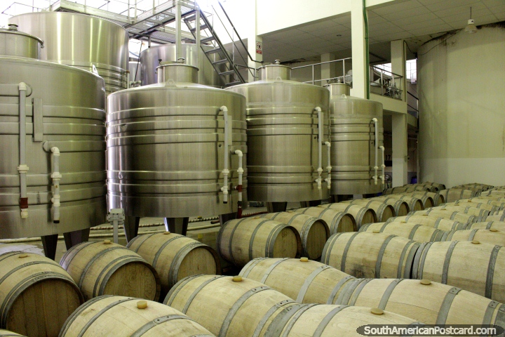 Barrels and wine vats at Bodega Kohlberg in Tarija. (720x480px). Bolivia, South America.