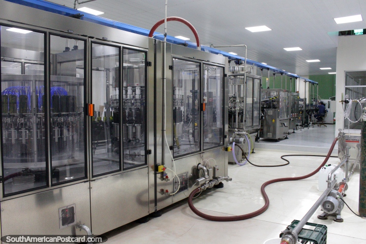 Wine gets put into bottles in the processing plant at Bodega Kohlberg in Tarija. (720x480px). Bolivia, South America.