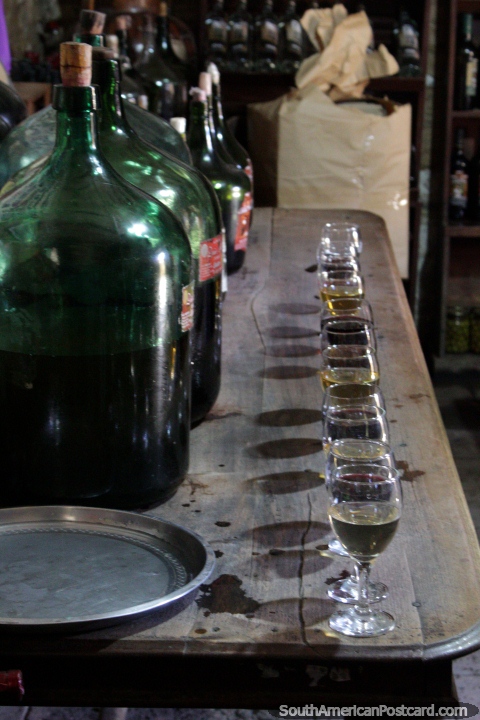 Time to taste 11 varieties of wine at La Casa Vieja near Tarija. (480x720px). Bolivia, South America.