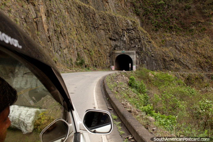 The Don Nomi Tunnel up ahead on the trip south to Bermejo. (720x480px). Bolivia, South America.
