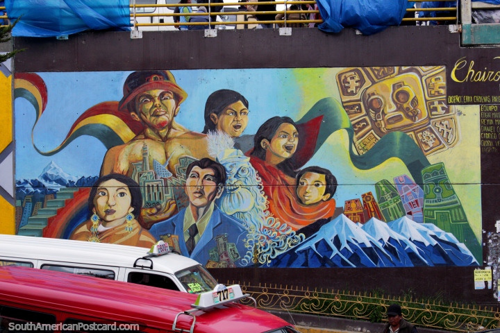Chaizo, large mural in La Paz, designed by Erika Cardenas Paredes. (720x480px). Bolivia, South America.
