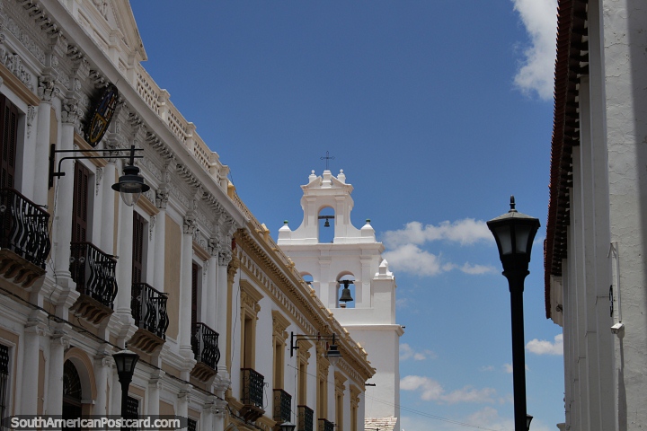 The tower of La Merced church in Sucre, 16th century building in the white city. (720x480px). Bolivia, South America.