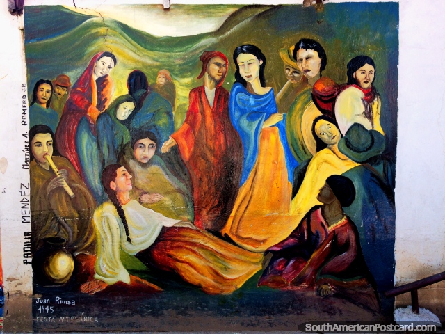 Famous painting by Juan Rimsa (1903-1978) called La Razon, a group of woman, mural in Sucre. (640x480px). Bolivia, South America.