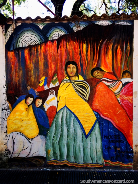 Mulheres de Andean por Cecilio Guzman de Rojas, pintor boliviano (1899-1950), mural em Sucre. (480x640px). Bolvia, Amrica do Sul.