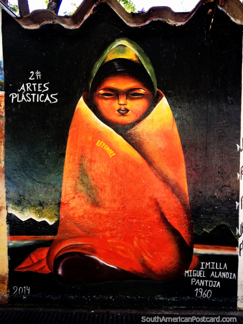 Imilla de Miguel Alandia Pantoja, pintor Boliviano (1914-1975), mural en Sucre. (480x640px). Bolivia, Sudamerica.
