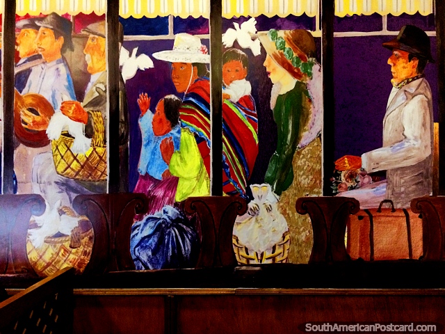 Vrias pessoas ver em Sucre, uma obra de arte fantstica em um caf em Sucre. (640x480px). Bolvia, Amrica do Sul.
