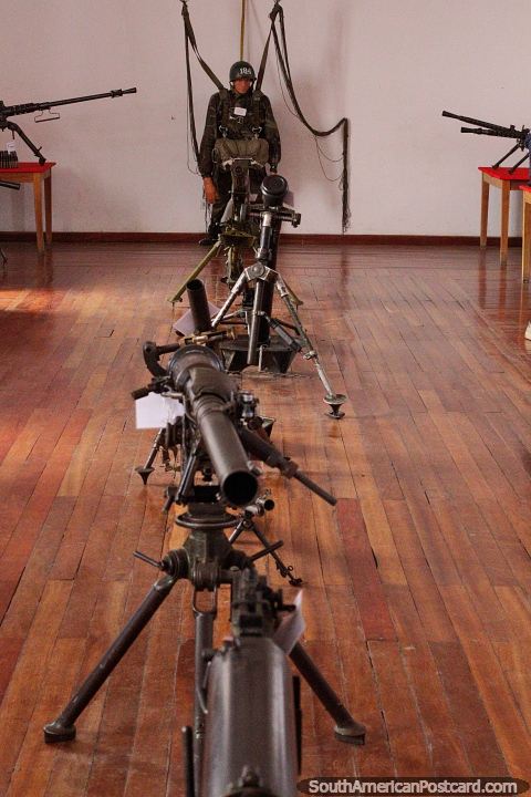 Room full of military guns and hardware at the Military Museum in Sucre. (480x720px). Bolivia, South America.