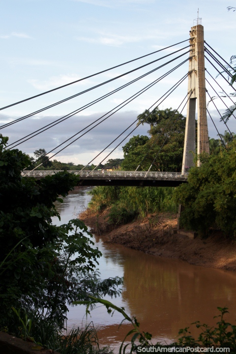 Ponte de Amizade (Puente da Amistad) através do Rio de Acre entre Cobija (a Bolïvia) e Brasileia (o Brasil). (480x720px). Bolívia, América do Sul.