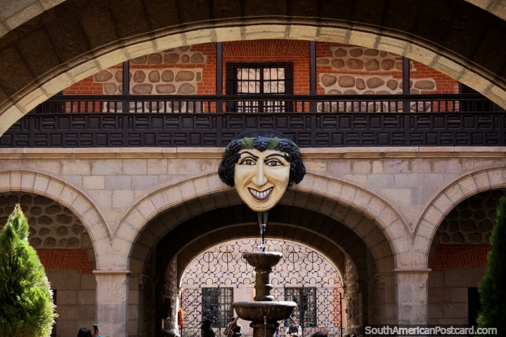 Entrance to the National Mint (La Casa de Moneda) with the famous face and archway, Potosi. (720x480px). Bolivia, South America.