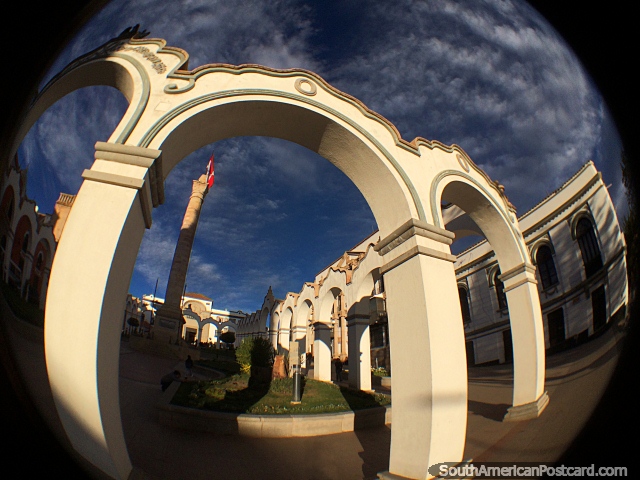 Plaza of arches and the Obelisco monument, a great view in Potosi. (640x480px). Bolivia, South America.