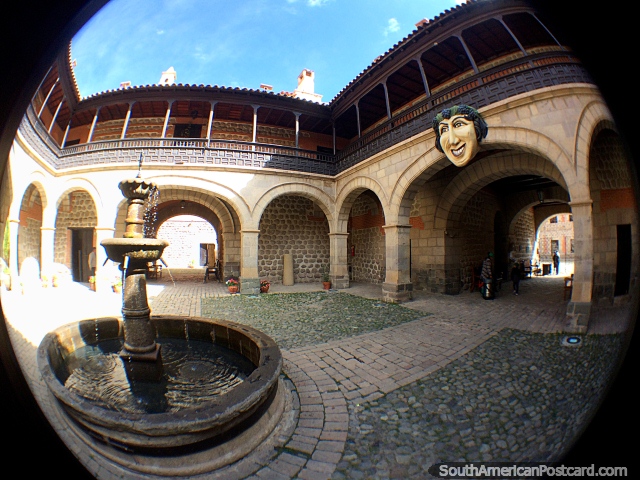 The National Mint with large face and fountain, take a tour in Potosi. (640x480px). Bolivia, South America.