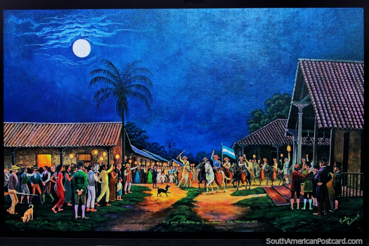 1825, the day of independence for Santa Cruz with leader Jose Manuel Mercado (El Colorao), painting by Carlos Cirbian. (720x480px). Bolivia, South America.