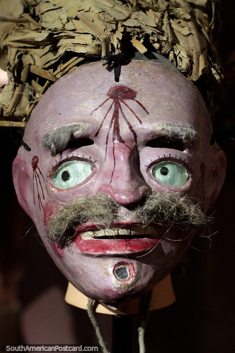 Careta de Chunchu, mask from 1920-1930, the Tobas dance, Anthropological Museum, Oruro. (480x720px). Bolivia, South America.