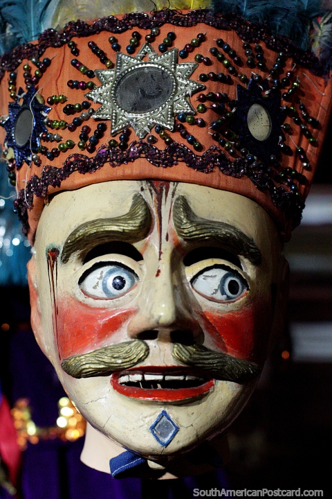 Made of plaster and cloth, the Chuncho mask (1920-1930), the Tobas dance, Anthropological Museum, Oruro. (480x720px). Bolivia, South America.