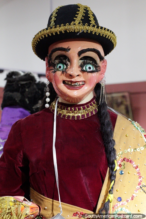 China Morena costume (1980), an awesome mask and beautiful outfit on display at the Anthropological Museum in Oruro. (480x720px). Bolivia, South America.