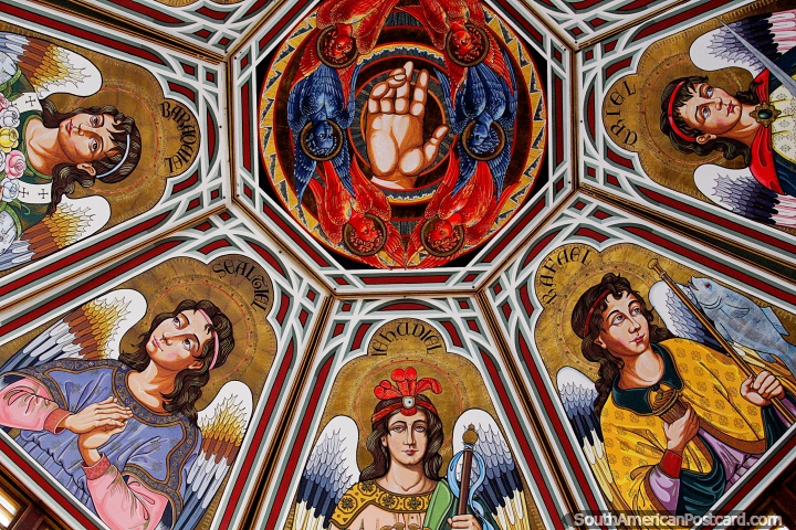 Circle of angels, amazing artwork and painting at the church of the miners in Oruro, Socavon Sanctuary. (720x480px). Bolivia, South America.