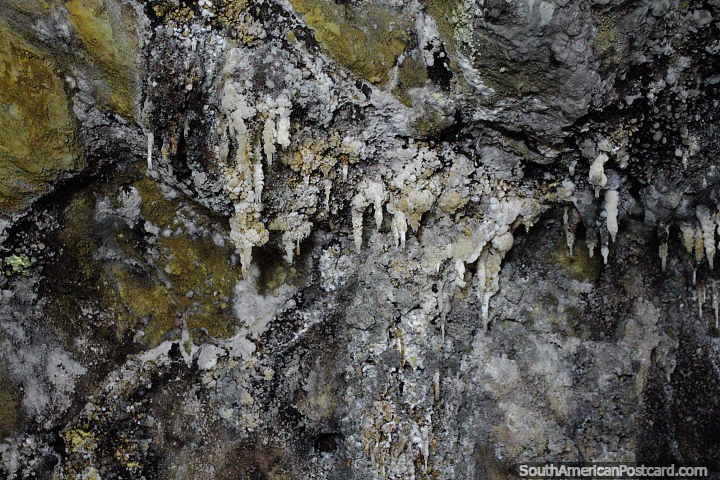 Small stalactites hanging down from the roof of the mine shaft, a tour in Oruro. (720x480px). Bolivia, South America.