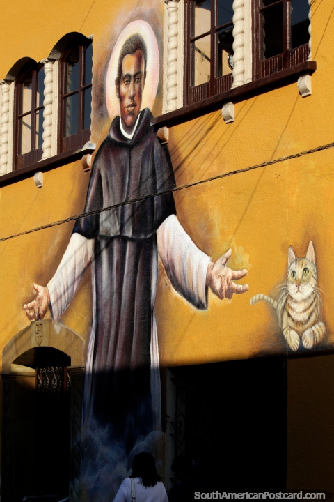 Martin de Porres (1579-1639), a Peruvian lay brother of the Dominican Order, mural in Cochabamba. (480x720px). Bolivia, South America.