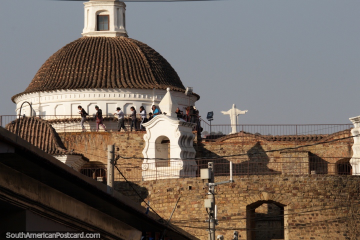 Dome of the cathedral and the huge Jesus statue on a distant mountain in Cochabamba. (720x480px). Bolivia, South America.